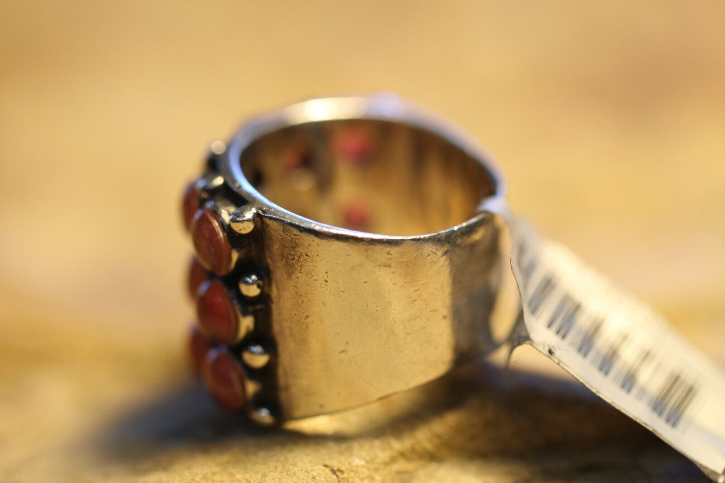 *VINTAGE* THICK & HEAVY Wide Sterling Silver Large Carnelian Ring Sz 7.75