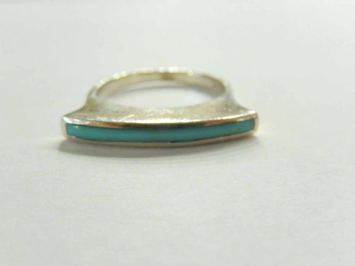 *VINTAGE*  Sterling Silver  Handmade Turquoise Inlay Band Ring Size 8.25