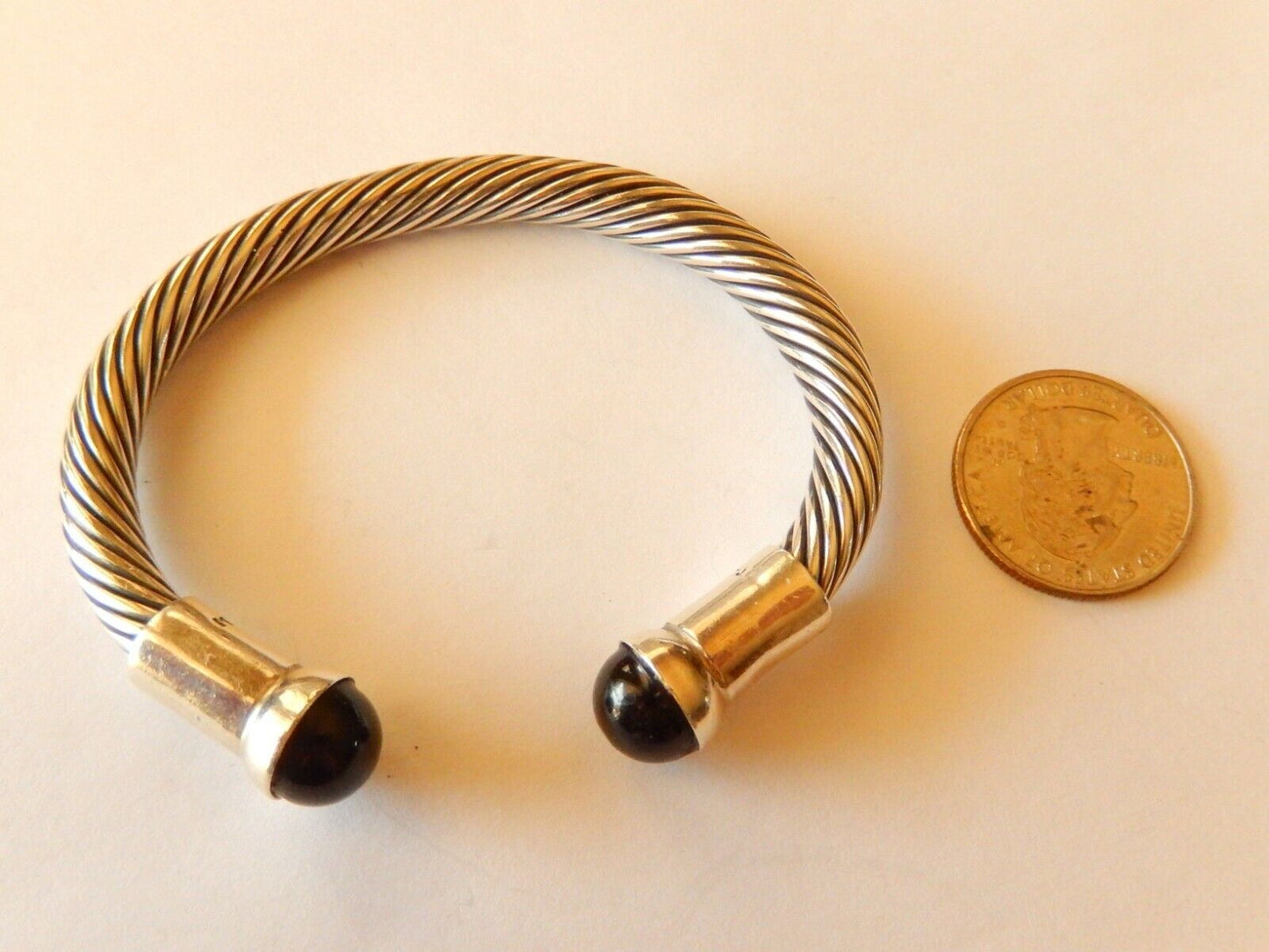 *RARE*  Taxco Mexico Black Onyx Twisted Sterling Silver 7mm Cable Cuff Bracelet
