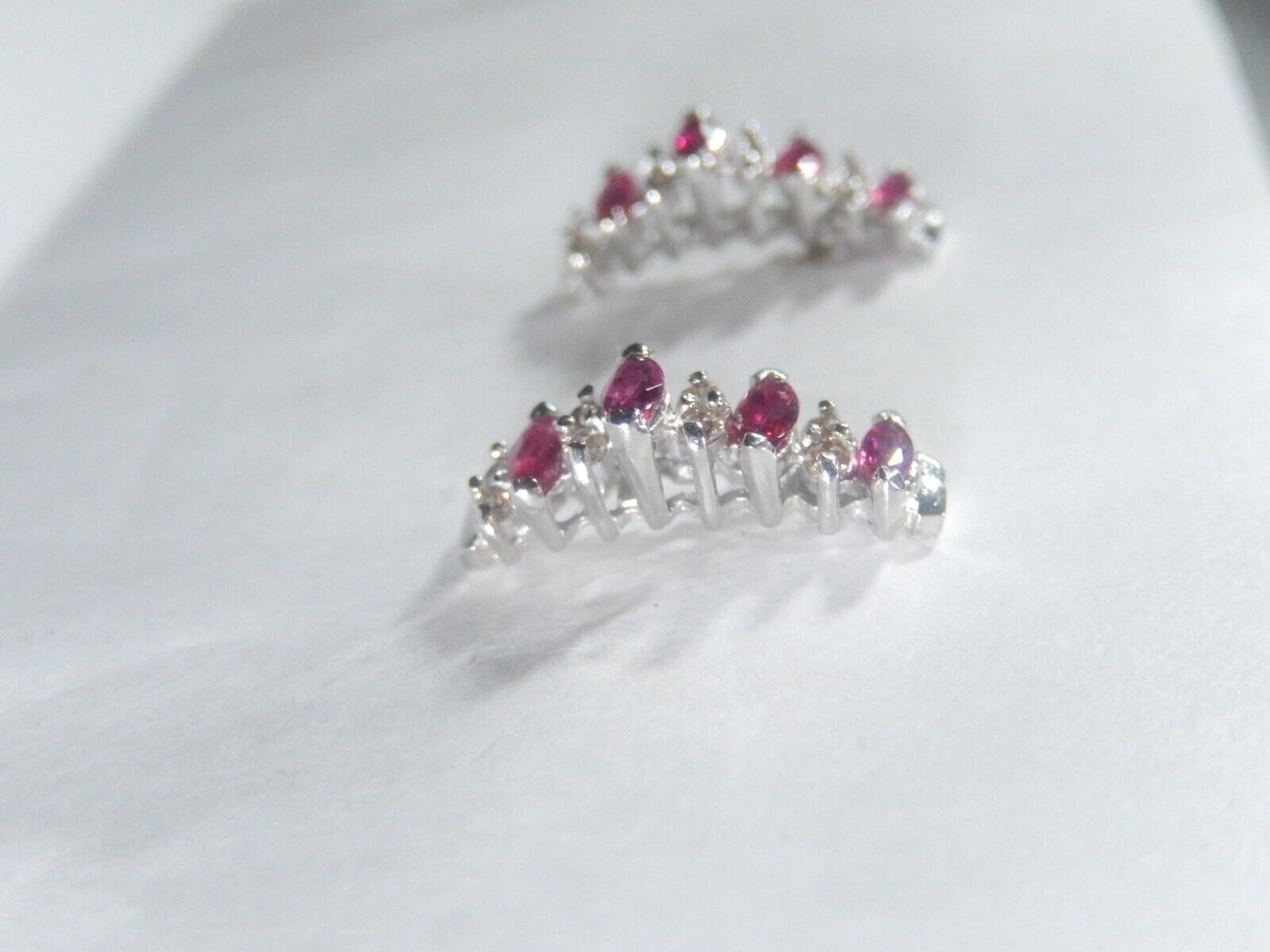 14K White Gold  .50CT TW Natural Ruby Diamond Post Cluster Earrings