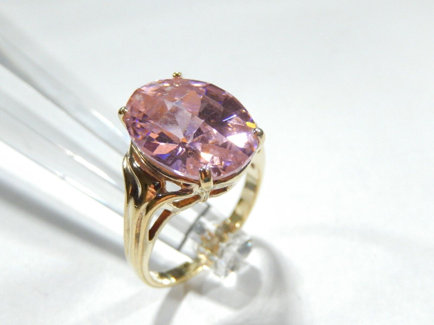 *VINTAGE*  Sterling Gold Vermeil CZ Pink 13.0CT Oval Cocktail Ring Size 8.75