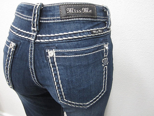 NWT MISS ME JS5012B7V WOMENS LOOSE SADDLE STITCH DARK BOOT CUT JEANS SIZE 29x32
