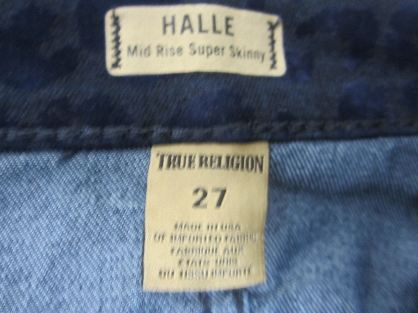 AUTHENTIC True Religion Women's Halle Super Skinny Stretch Blue SpotVelvet Jeans