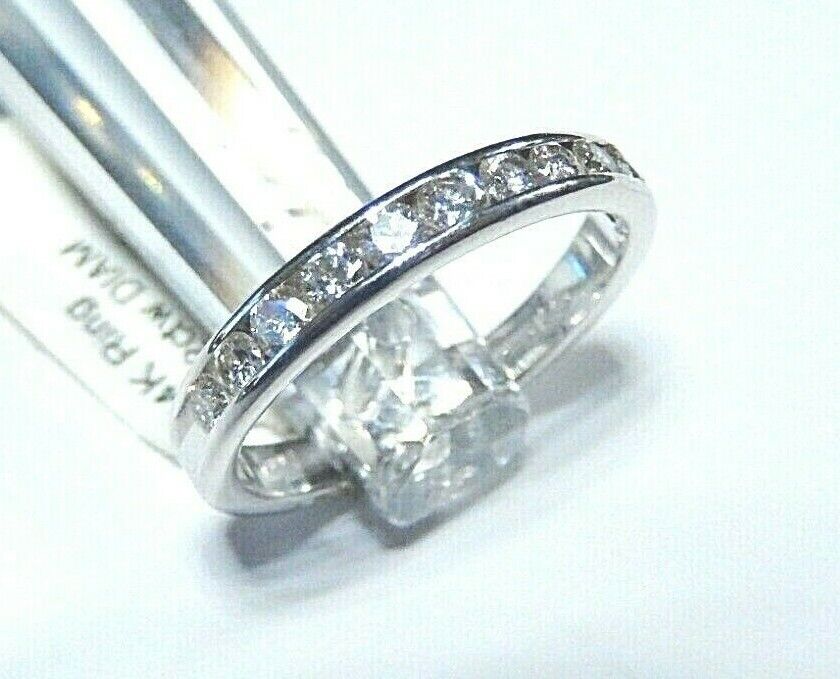 *NWT*14K White Gold .50CT Natural Round 11 VS Diamond Channel Set  Ring Sz 7.25