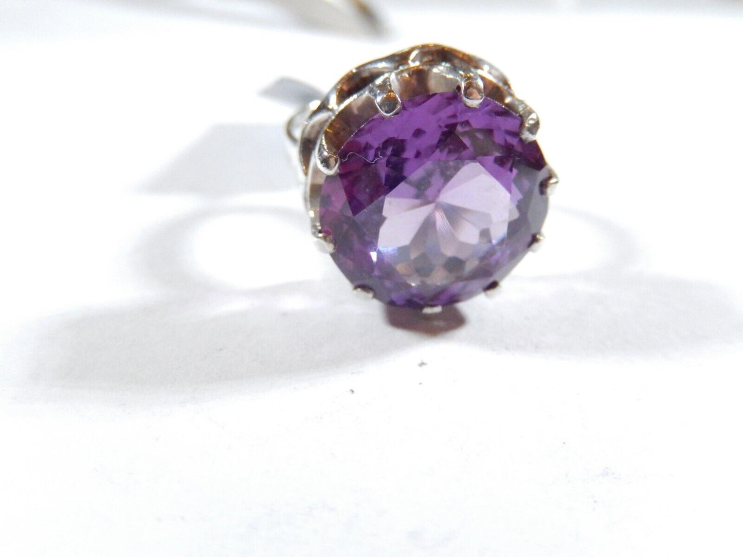 *VINTAGE* Sterling Round 12.00 Ct 15mm Faceted Amethyst Huge Ring SZ 5.25