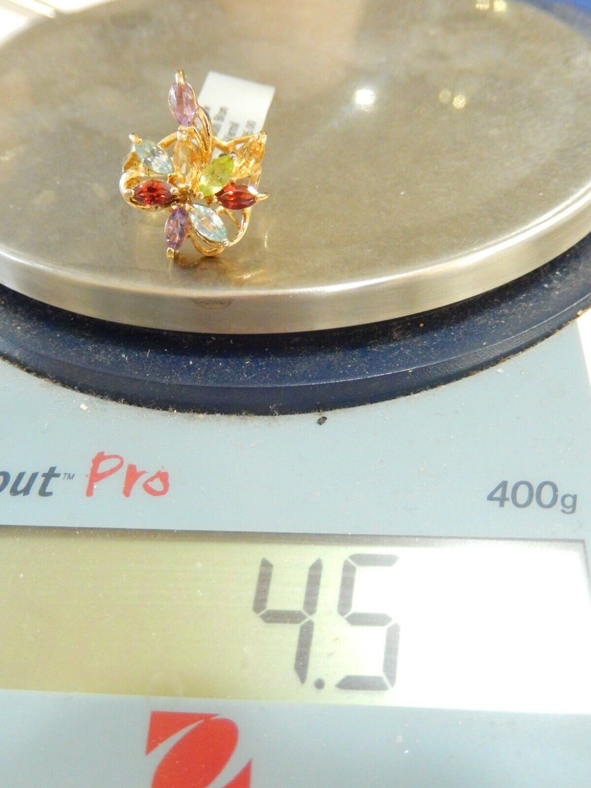 *VINTAGE*  14K Gold Vermeil Sterling Silver Multi Gem Ring - Size 5.25