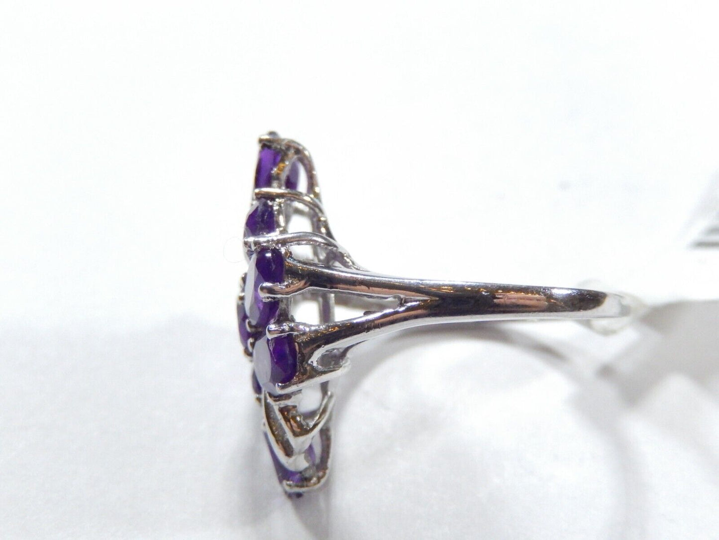 *VINTAGE*  4.00 CT  Nine Oval Amethyst Sterling Silver Cluster Ring - Size 7.25