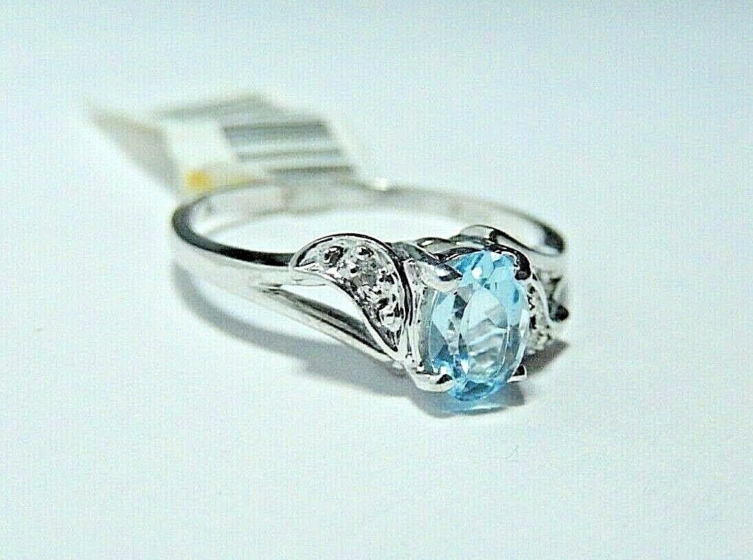 *NWT* 10k White Gold Oval Blue Topaz And Diamond Ring Size 6.75