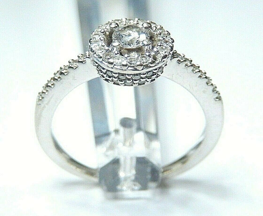 *VINTAGE* 14K White Gold .82CT Halo Natural Diamond Engagement  Ring Size 7.25