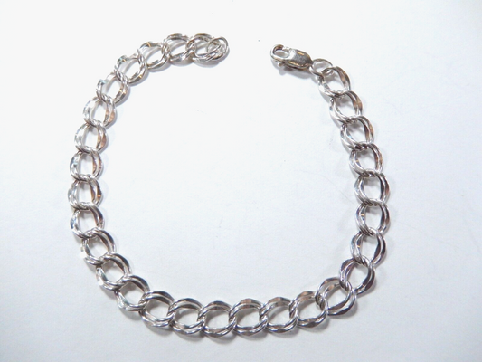 ~VINTAGE~ Sterling Silver Double Link Charm Bracelet - 7"