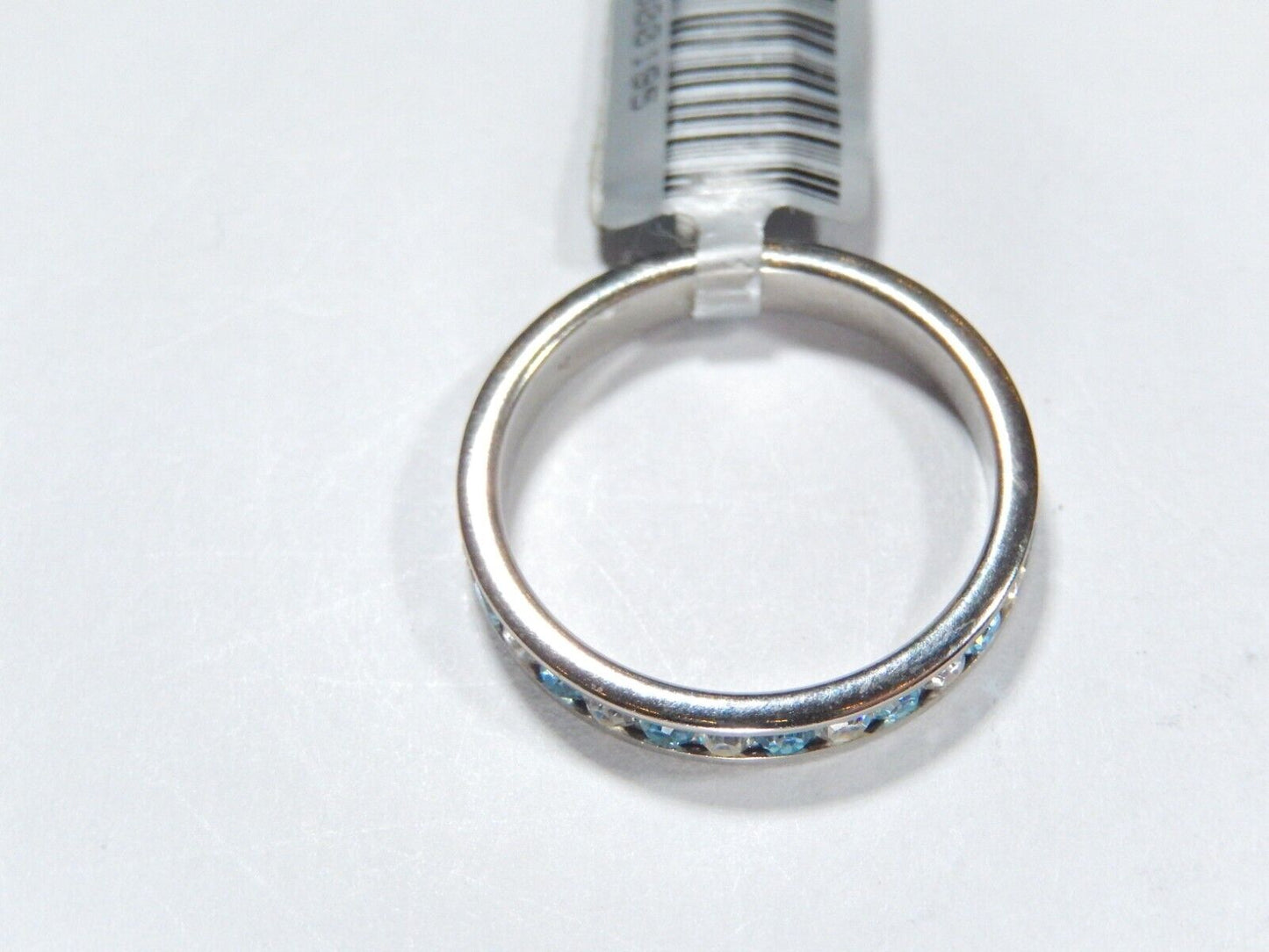 *VINTAGE*  3mm  Swiss Blue Topaz & CZ Eternity Band Ring in Sterling Silver Sz 7