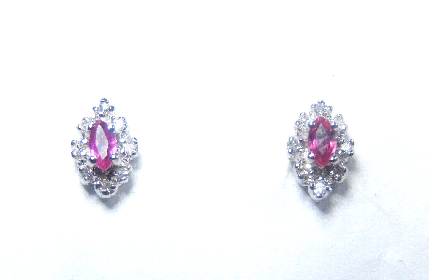 14k Solid White Gold Natural Ruby 16 Diamond Halo  Ear Studs