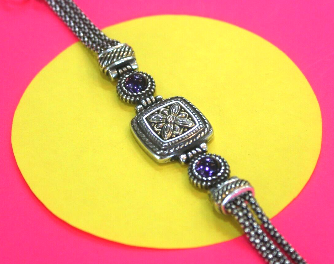 RETIRED Brighton Purple Crystal Silver Gold Togle Bracelet