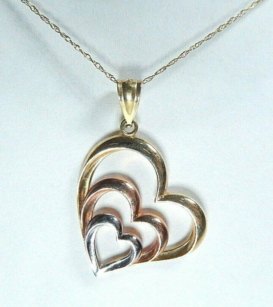 Michael Anthony 10K Yellow White Rose Gold Tri-Gold Triple Heart Pendant w/18"