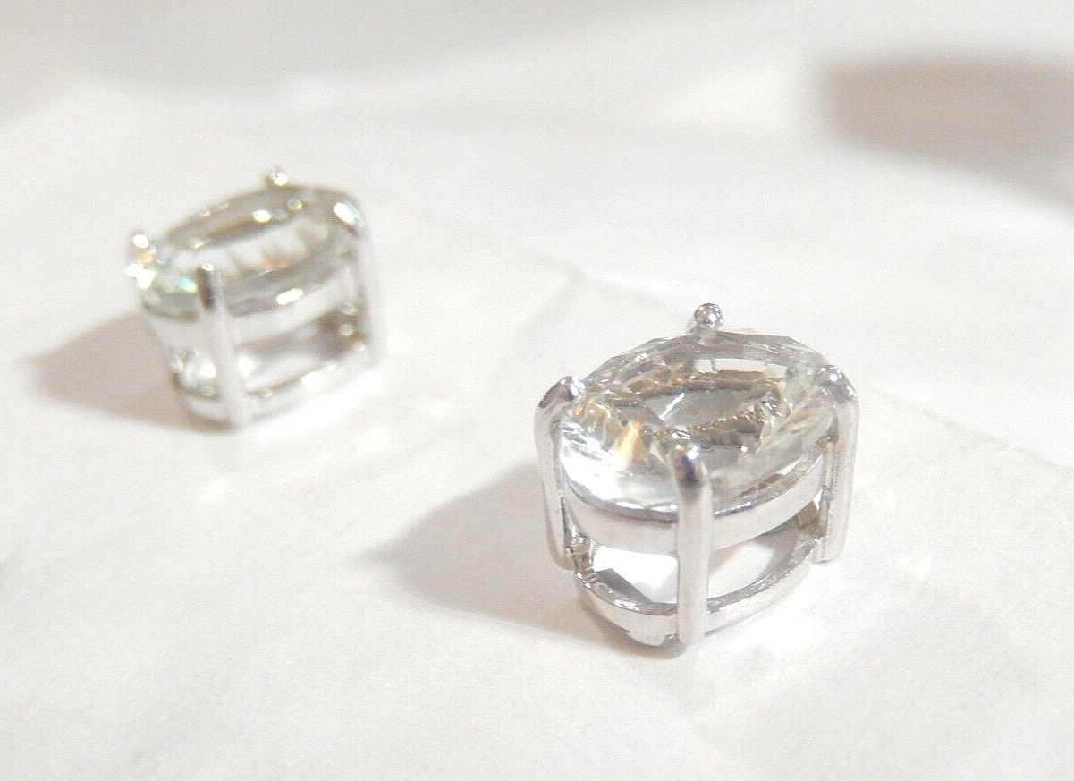 14K White Gold 4Ct Oval White Sapphire Solitaire Stud Earrings