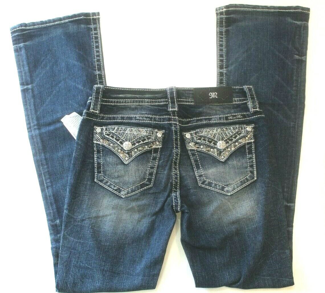 *NWT* $109. Miss Me  Mid Rise Chloe Boot Cut Jeans Wmbellished Pockets Sz 26x34
