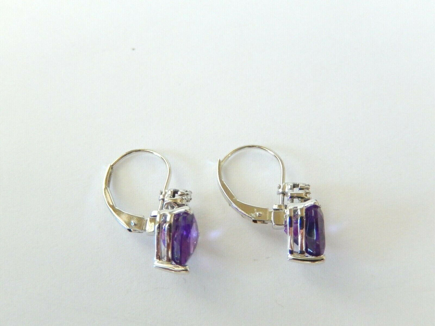 *NWT* 14K White Gold 3.00CT Amethyst and Diamond Lever Back Earrings