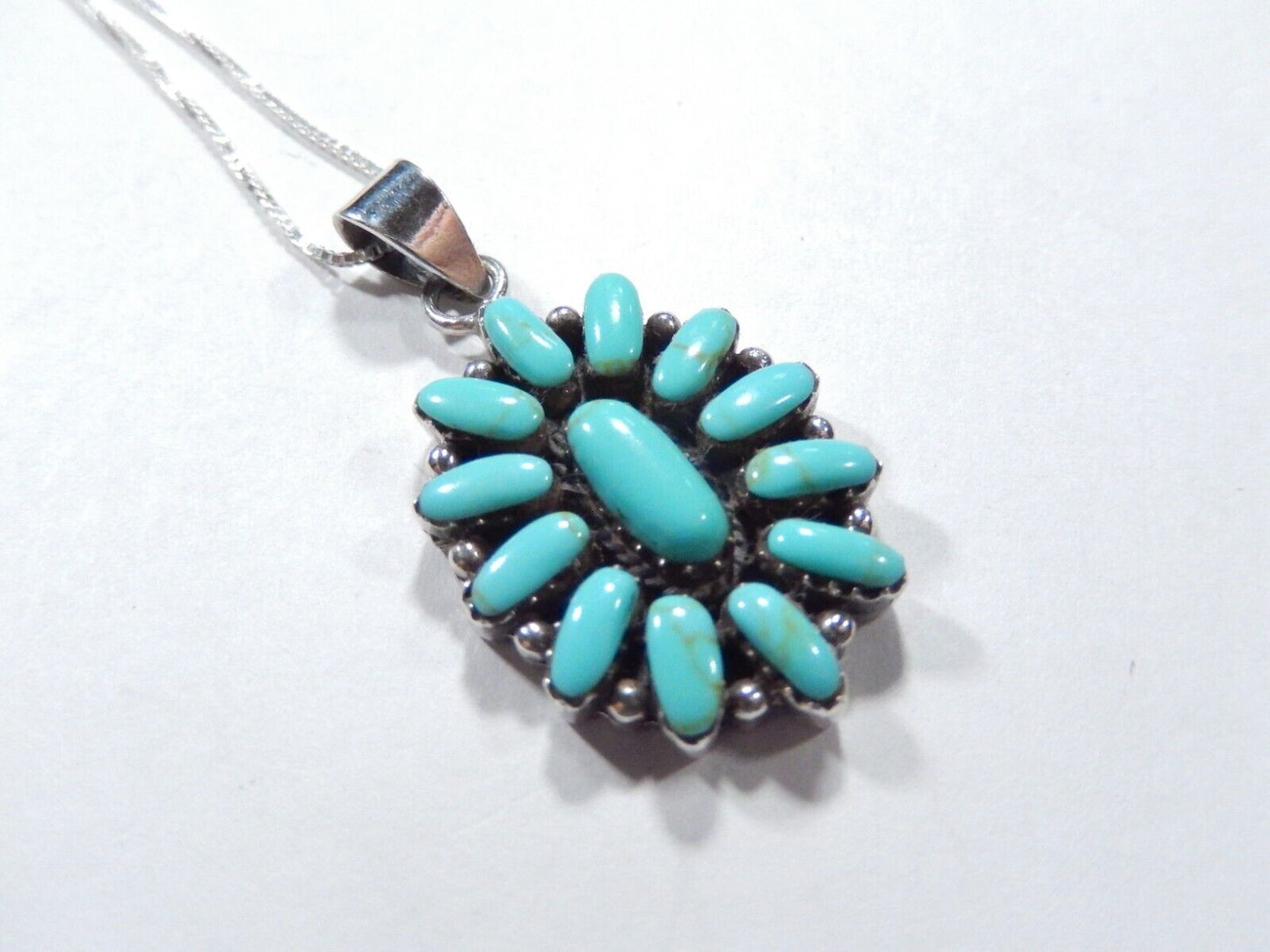 *VINTAGE*  South West Sterling Silver Needle Point Turquoise Pendant w/18"chain