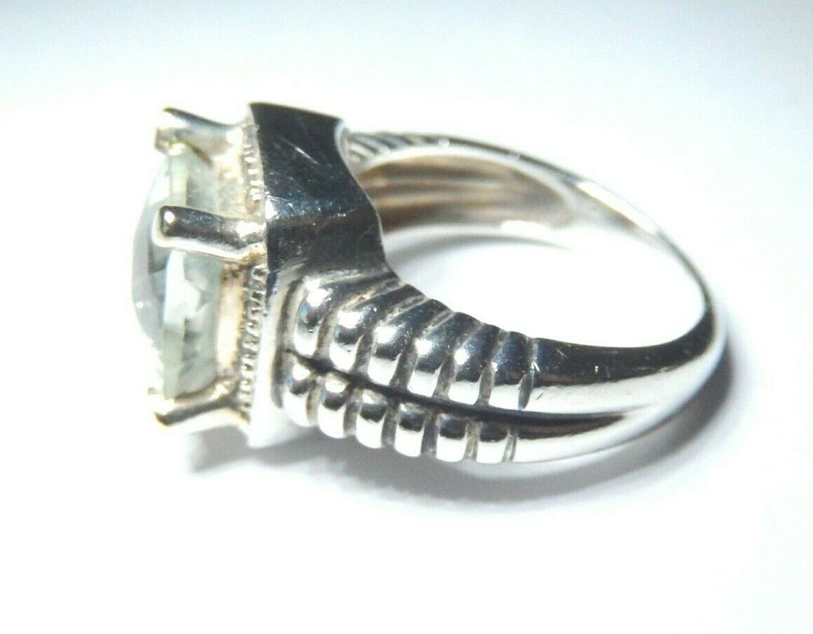 *VINTAGE*  Sterling Silver Checker Board Cut Green Quartz Ring Size 6.75