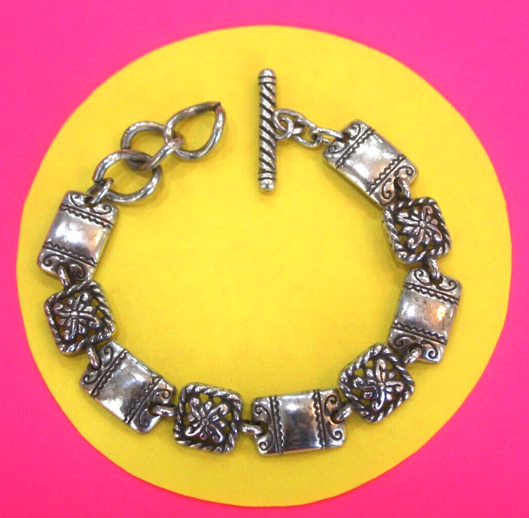 RETIRED Brighton Decorative Square & Retangle Silvertone Link Bracelet