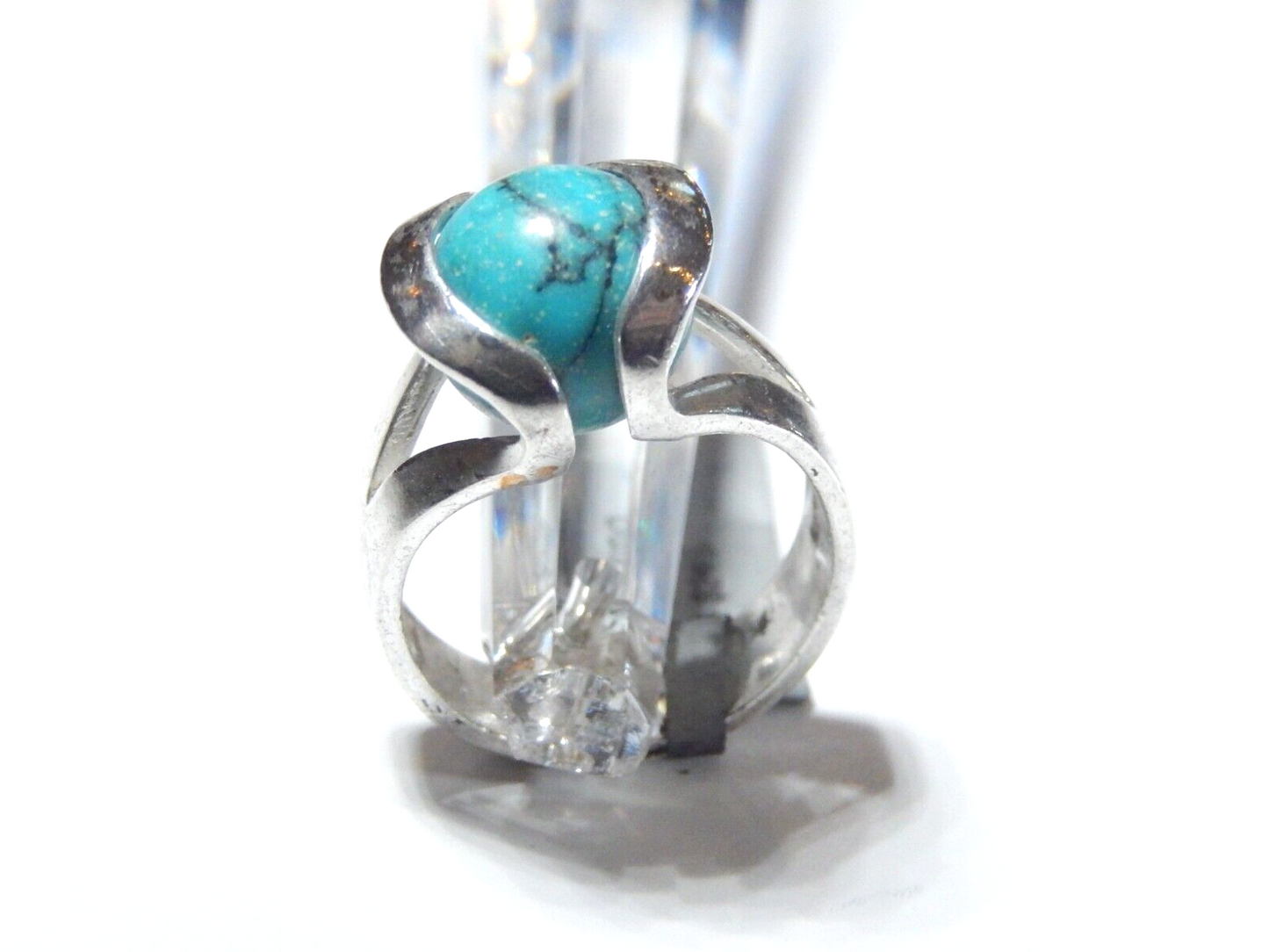 *VINTAGE* Sterling 925 Silver Tension Set Turquoise Ball Ring Size 7