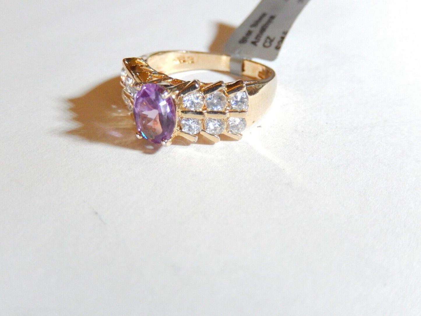 VINTAGE* Sterling Silver Gold Vermeil 2.25 CT Amethyst/CZ Statement Ring SZ8.75
