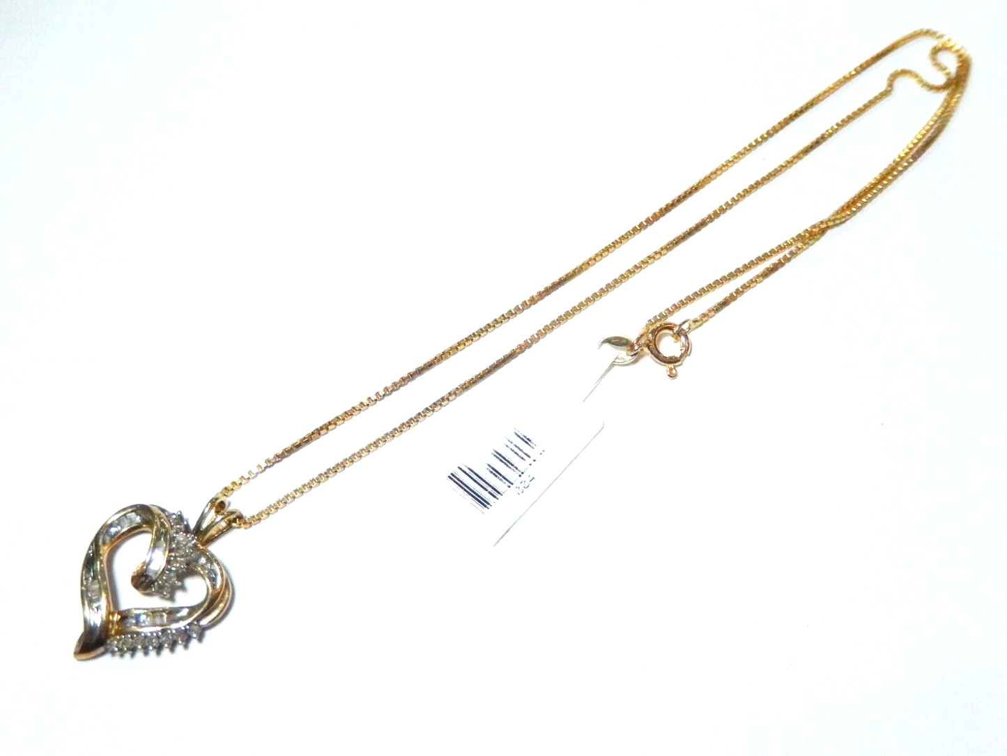 10k Yellow Gold  Round & Baguette Diamond Heart Pendant Necklace w/18" Chain