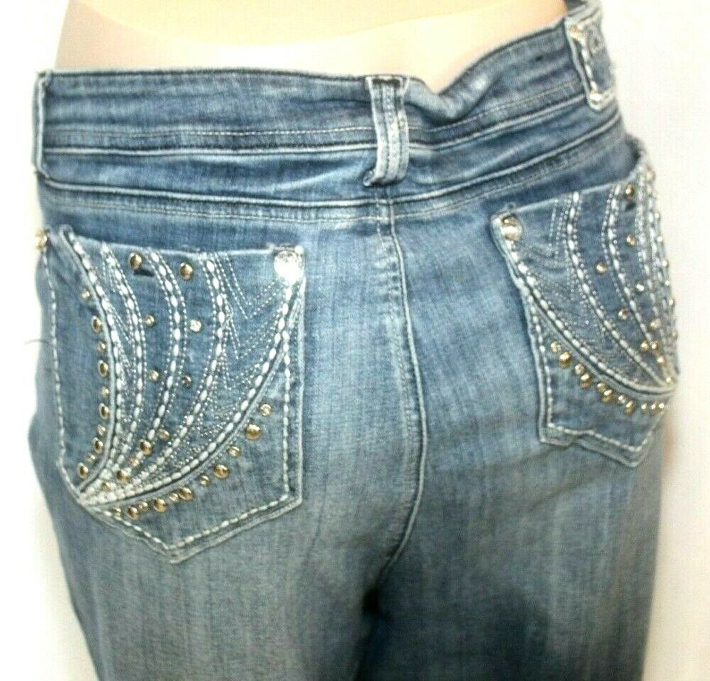 Grace In LA Jeans Womens Blue Bootcut Mid Wash Embellished Stretch Sz 3XL