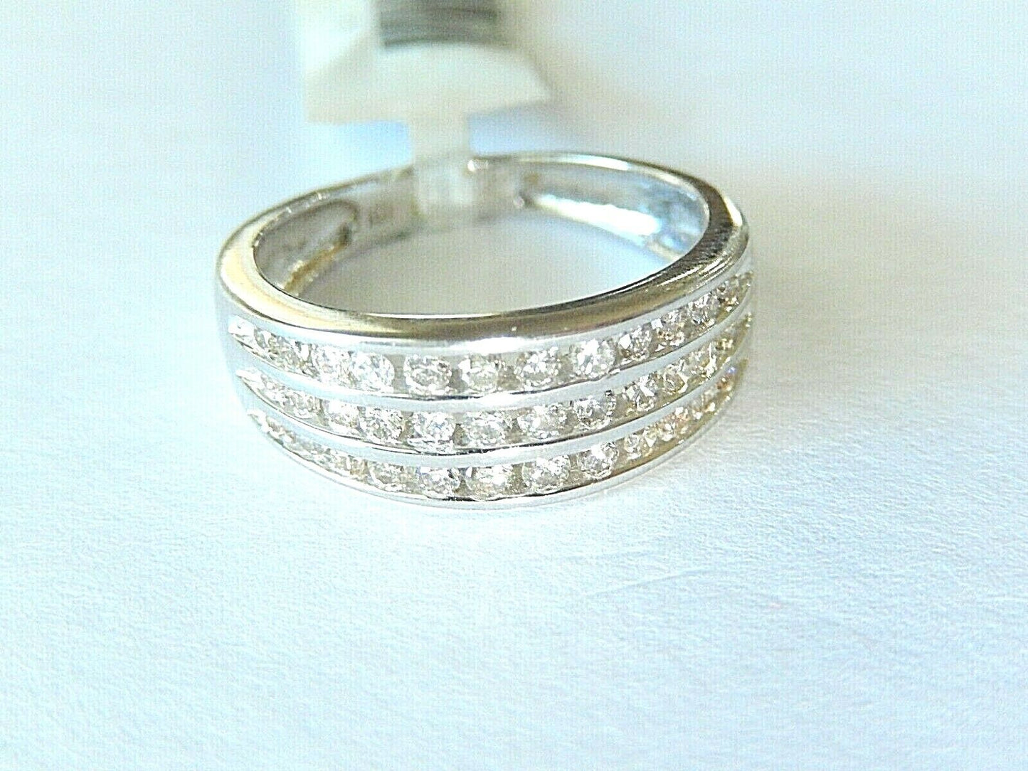 *NWT* VS Diamond Wedding 7mm Band Ring Three Row 14K White Gold 3/4 Carat Sz 6.5