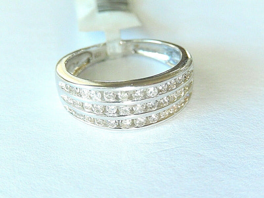 *NWT* VS Diamond Wedding 7mm Band Ring Three Row 14K White Gold 3/4 Carat Sz 6.5