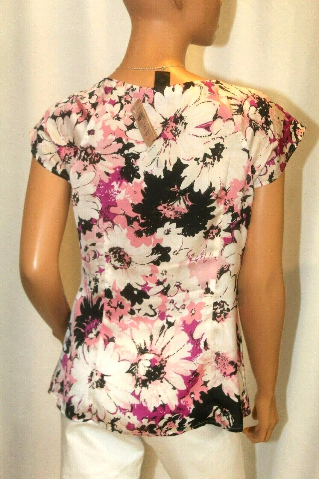 *NWT* $89. Ann Taylor Womens Floral Multi-Colored Short Sleeve Top Sz 2P