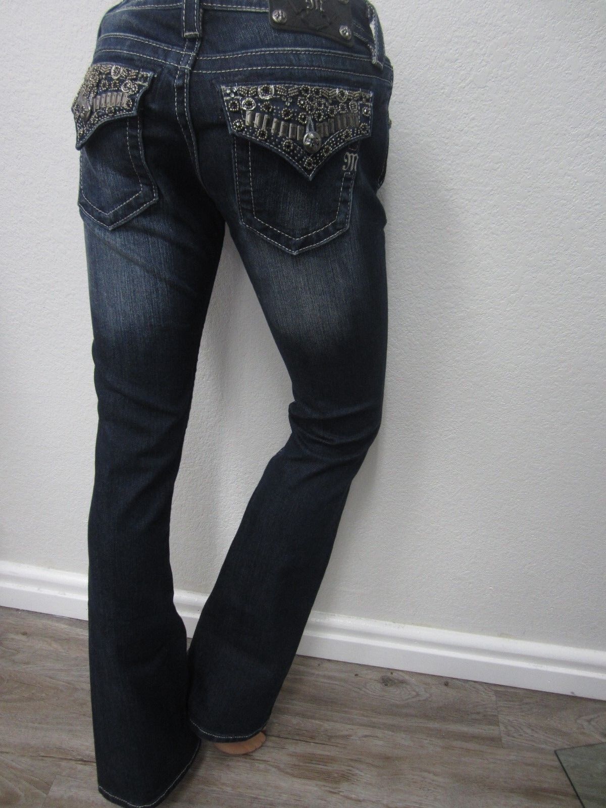 NWT Miss Me womens jeans JP4656B12 "Beaded Beauty" Boot Cut Med Blue Size 26x33