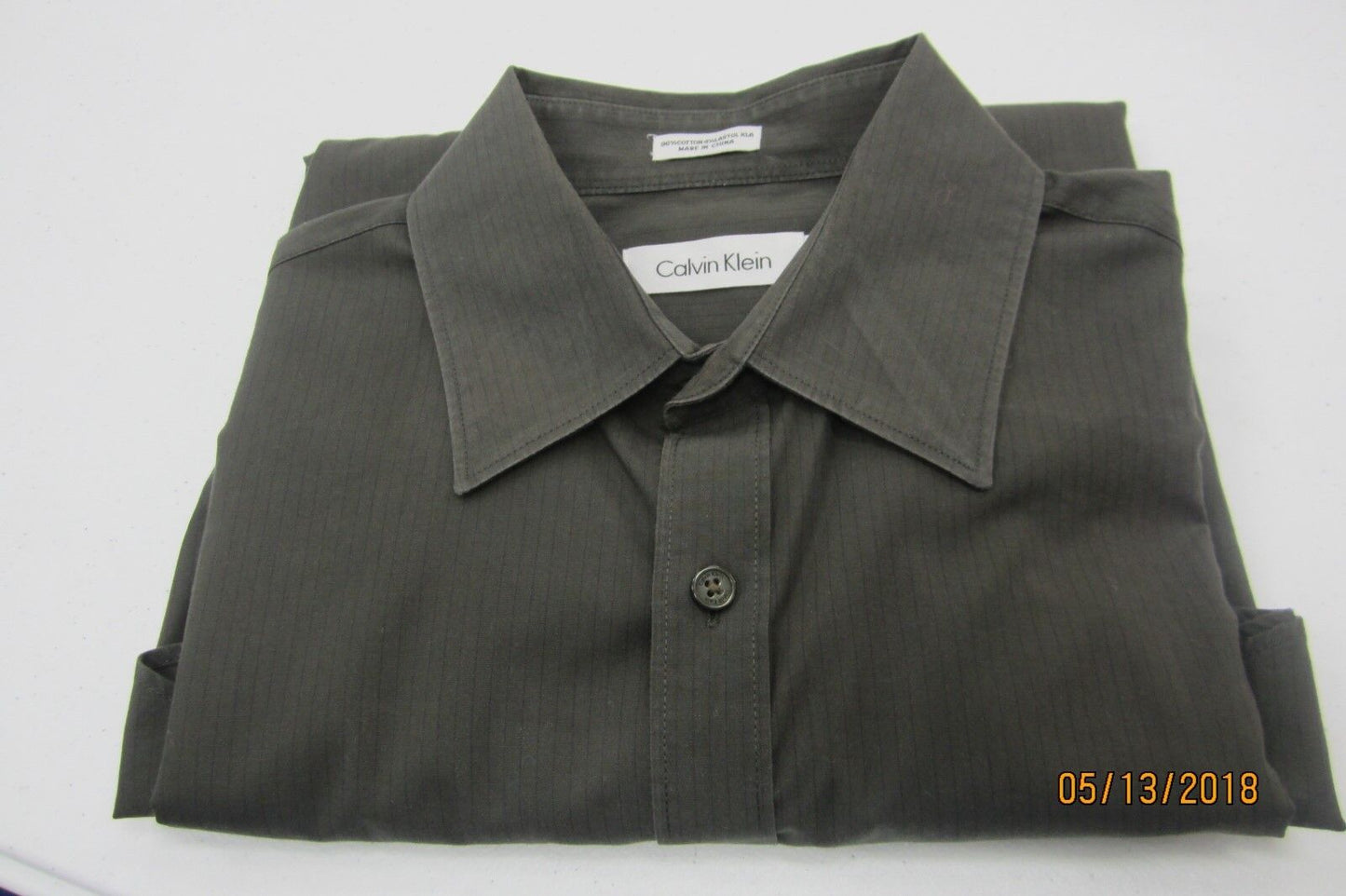 MINT CALVIN KLEIN Men's Olive Striped Long Sleeve Button Down Shirt Size Small