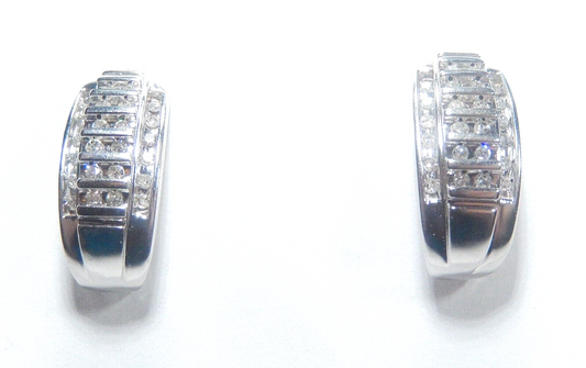10k White Gold .50CT Natural Round Diamond Cluster  Half Hoop Earrings