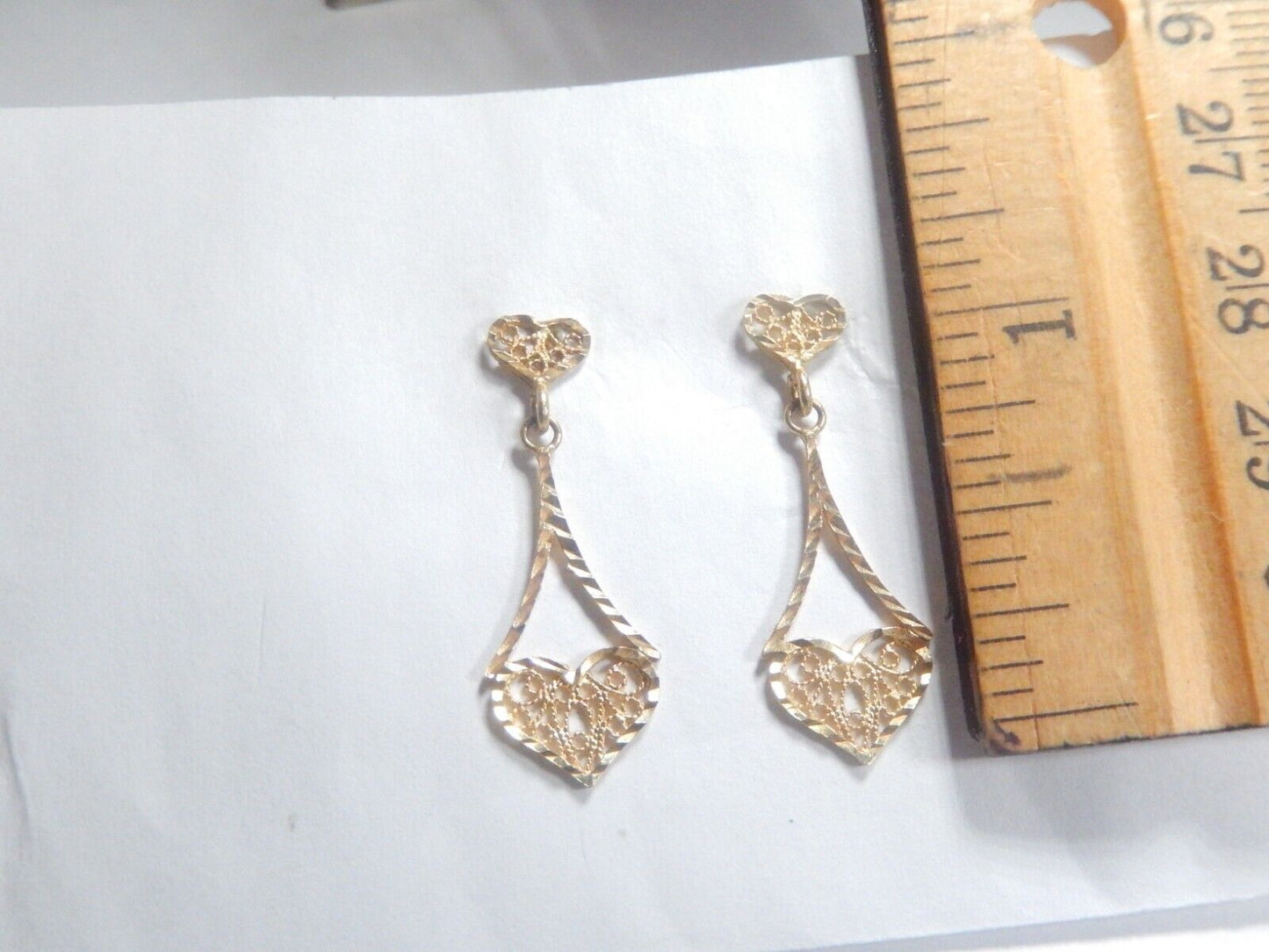 *VINTAGE*  14K Yellow Gold Filigree  Dangle Earrings 30x10mm