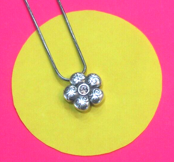 BRIGHTON LA VIE Flower Silver Necklace Pendant Reversible with Crystal #225