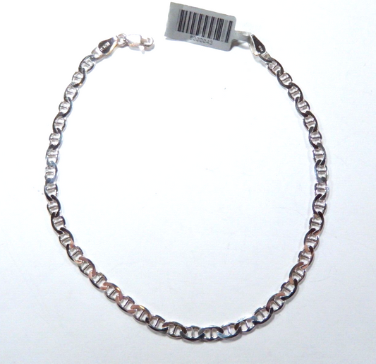 Flat Mariner Link Ankle Bracelet 925 Sterling Silver 10" Long 4.5mm Wide