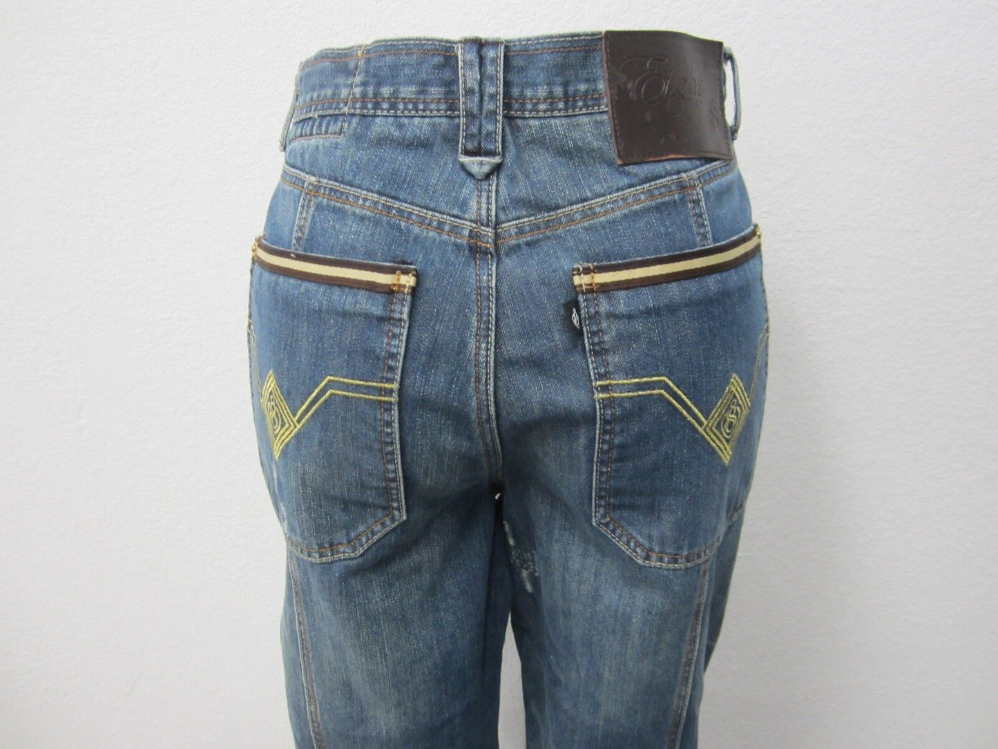 VERY NICE Eight732 Distressed Gold Stitch Embroidered Men's Jeans Size W34 x L33