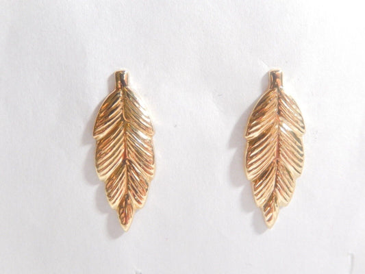 *VINTAGE*  14K Gold Leaf Design Post Stud Earrings