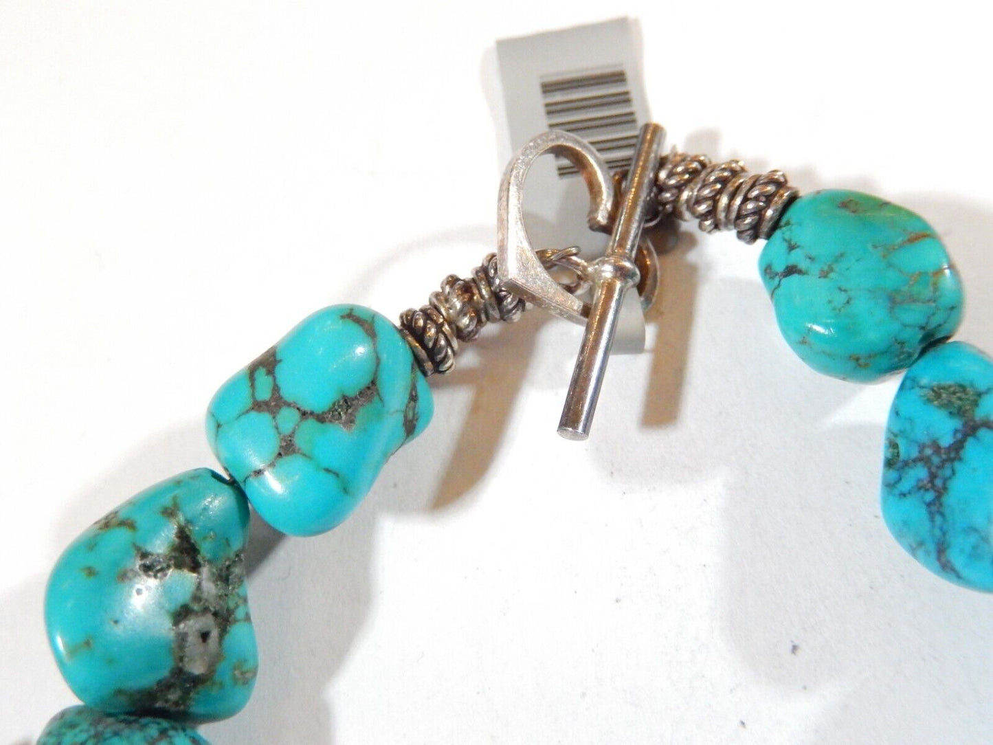 *VINTAGE* Sterling Silver Charms And Turquoise Chunky Beaded Bracelet 9"