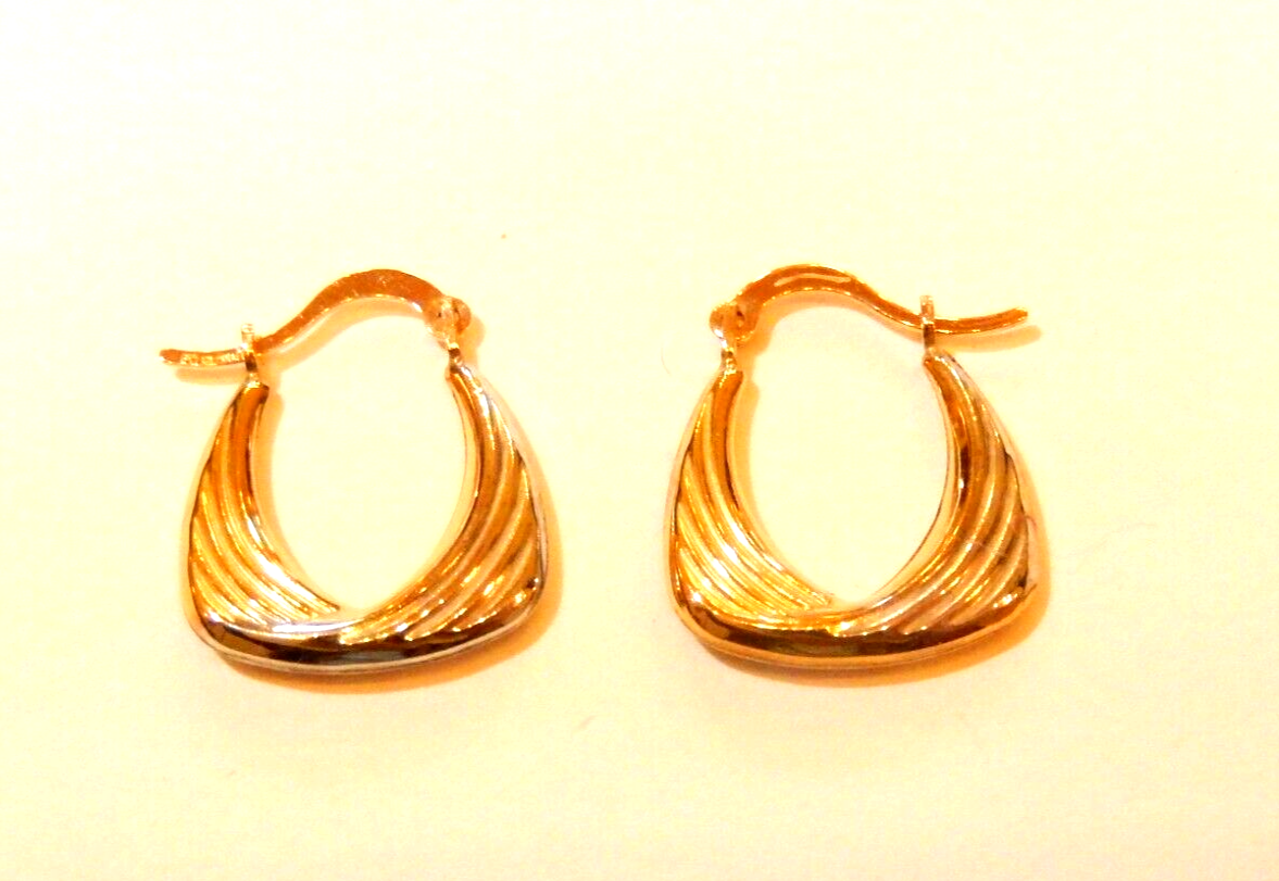 10k Two Tone Yellow & White Gold  Hoop Earrings Hoop Earrings 17mm x 14mm