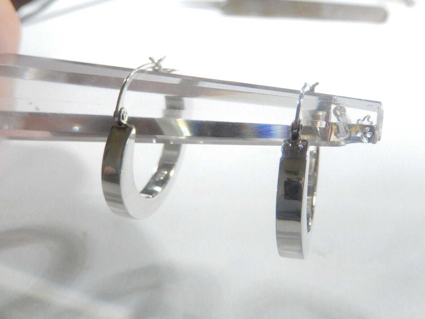 Vintage Sterling Silver Modernist Square Oval Hoop Earrings 33mm