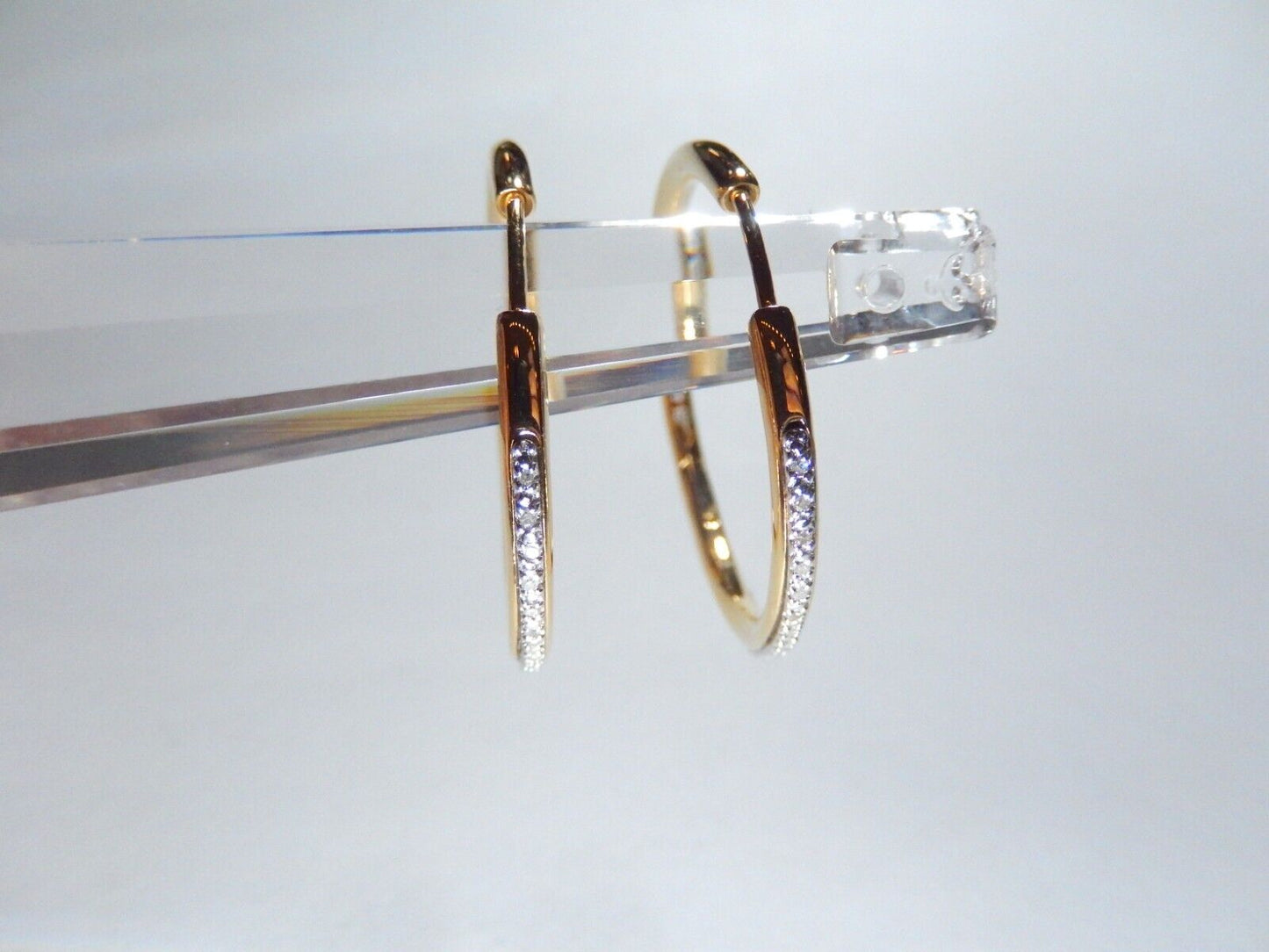 *NEW*  Yellow Gold 925 Vermeil  .33CT - 30 Diamond  32mm Round Hoop Earrings
