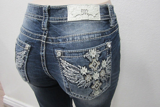 NWT Miss Me Bermuda Shorts Crystal Cross Wing Pockets Style M3106M Size 25 x 12