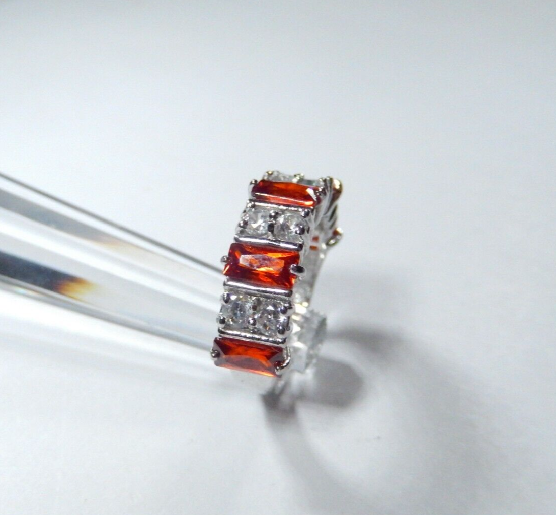 *VINTAGE*  Sterling Silver 925 Red Garnet And CZ Ring Size 6.75