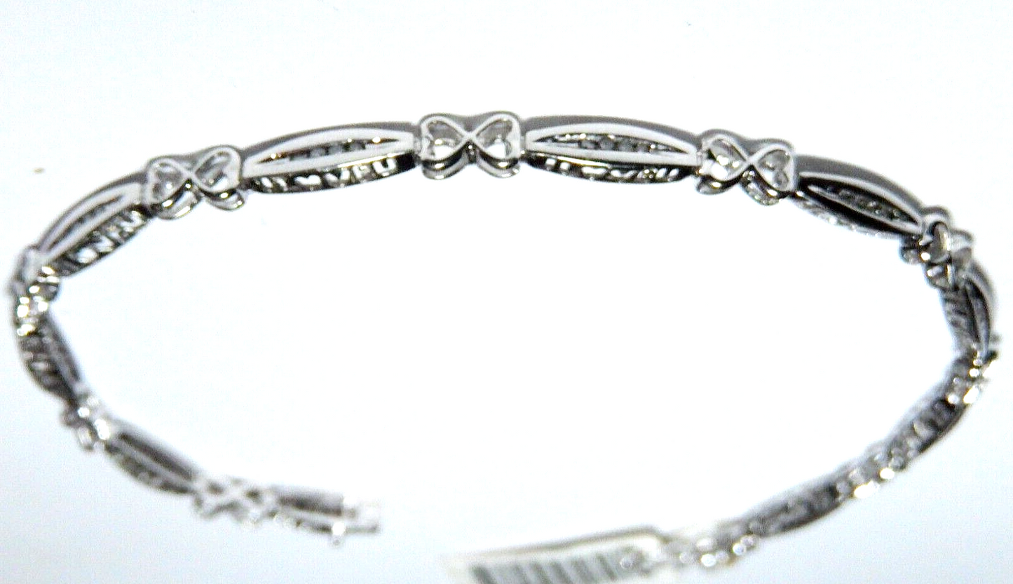 10K  WG   1/2CT  Diamond "I Love You" Heart Cutouts Bracelet White Gold 7"