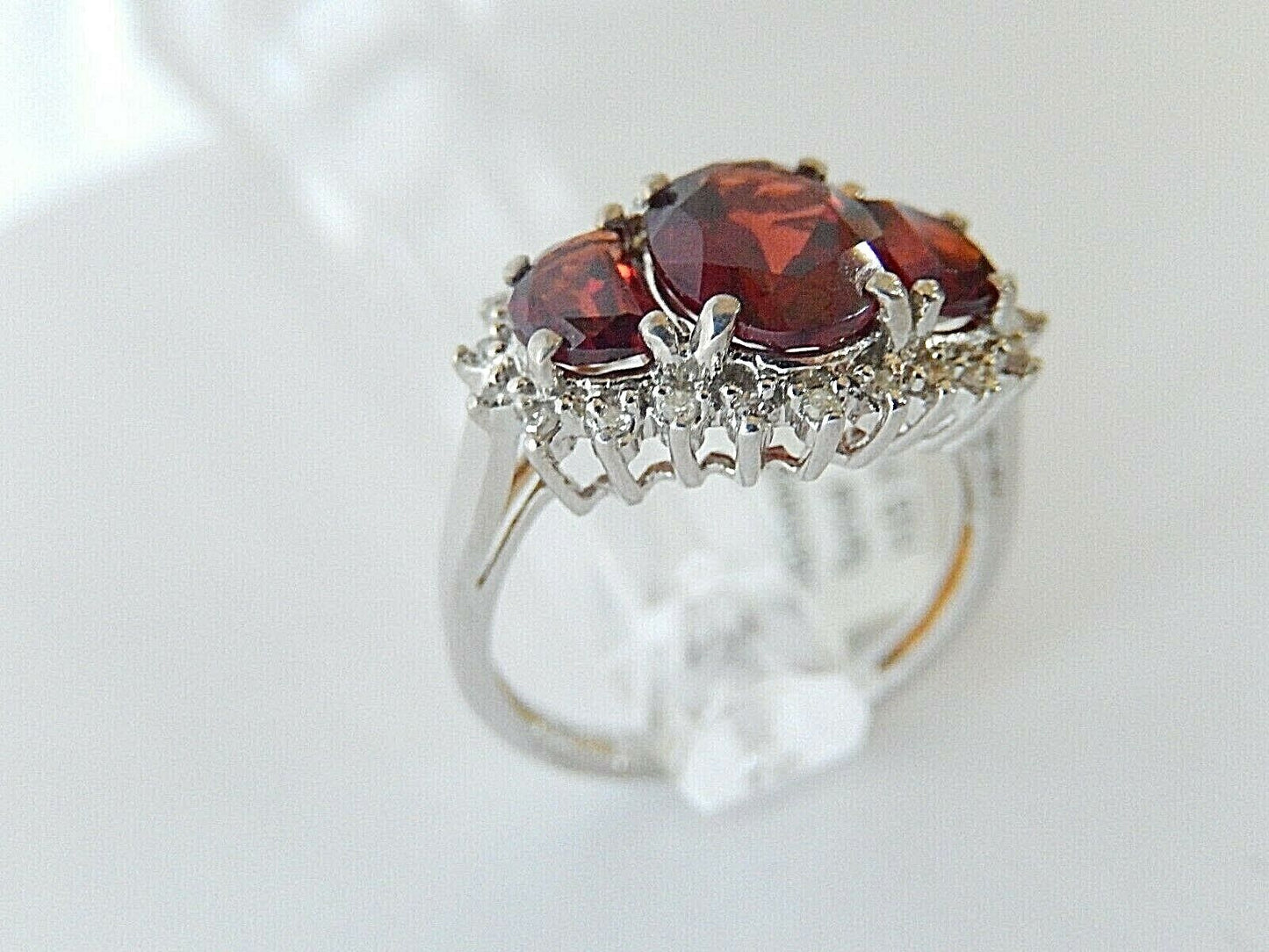 2.25 Ct Oval Cut Red Garnet & Diamond Halo Engagement Ring Solid 14K White Gold