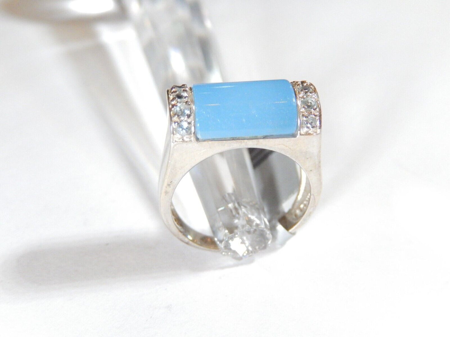 *VINTAGE*  Sterling Silver Blue Chalcedony & Blue Topaz Accent Band Ring Sz 6.75