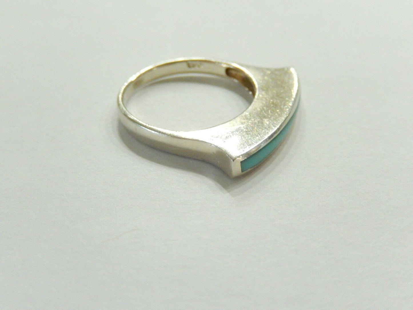 *VINTAGE*  Sterling Silver  Handmade Turquoise Inlay Band Ring Size 8.25