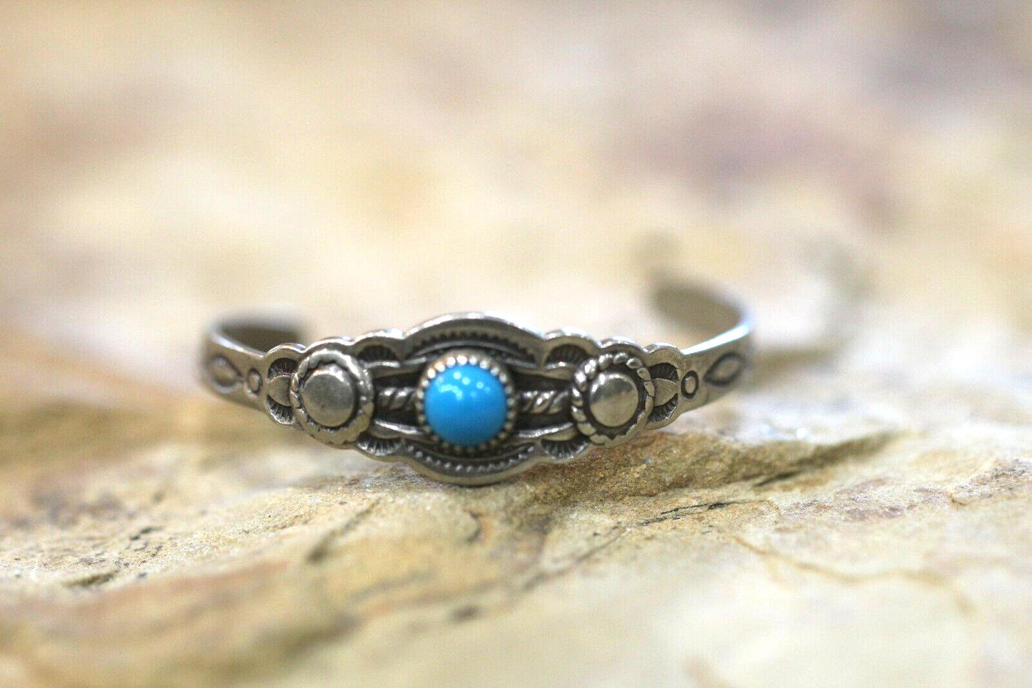 *VINTAGE*  BELL Trading Post Nickel Silver Blue Turquoise Cuff Bracelet  Child